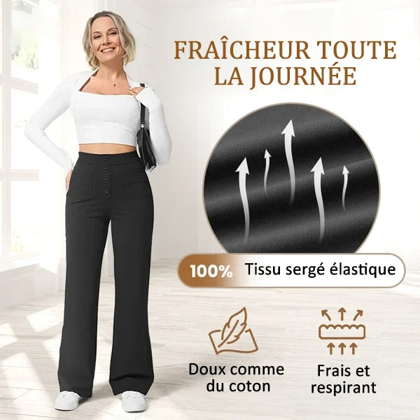 Zelina | Pantalon Taille Haute Extensible avec Poches Latérales