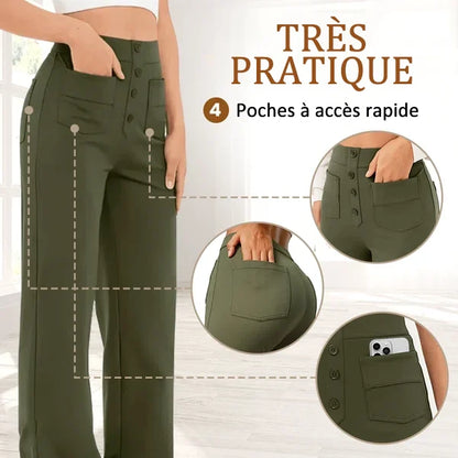 Zelina | Pantalon Taille Haute Extensible avec Poches Latérales