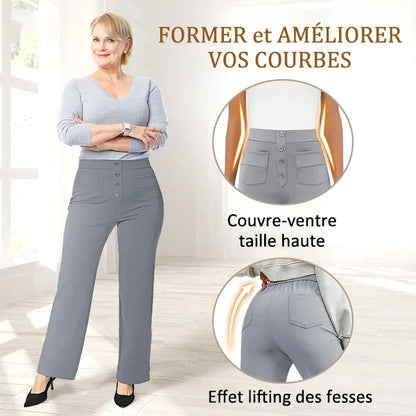 Zelina | Pantalon Taille Haute Extensible avec Poches Latérales