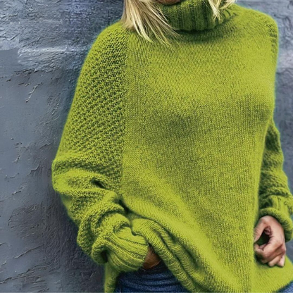 Angela | Pull col roulé élégant vert pomme