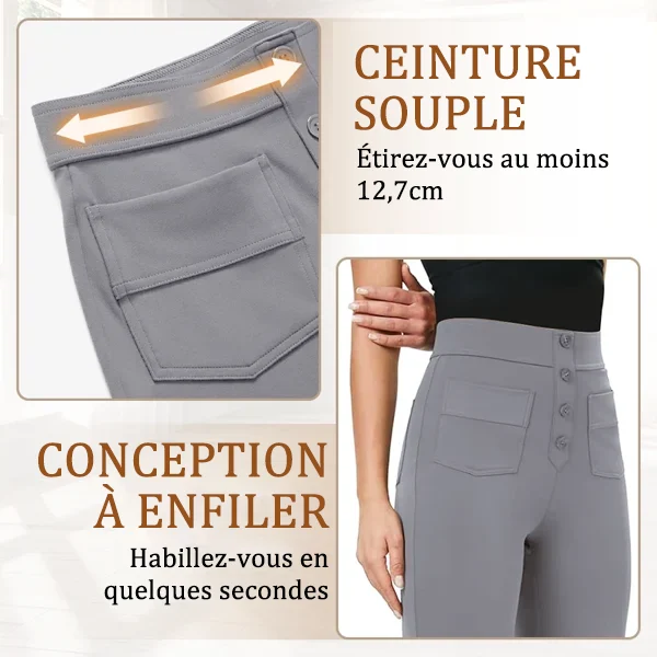 Zelina | Pantalon Taille Haute Extensible avec Poches Latérales